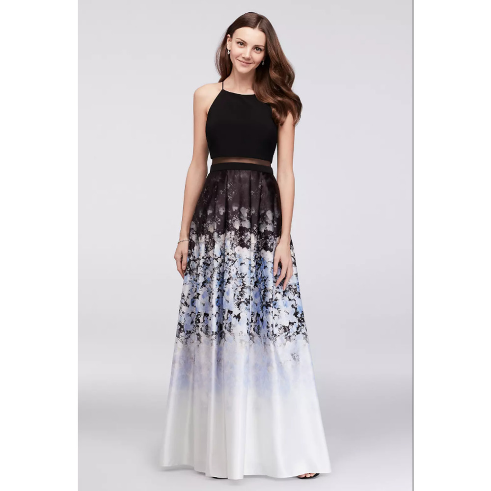 Betsy & Adam Illusion Floral Ombre Halter Gown Size 2 US XS